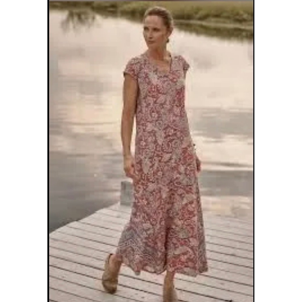 Pure Jill J. Jill Placed Border Paisley Maxi Dress Red Blue V-Neck XS